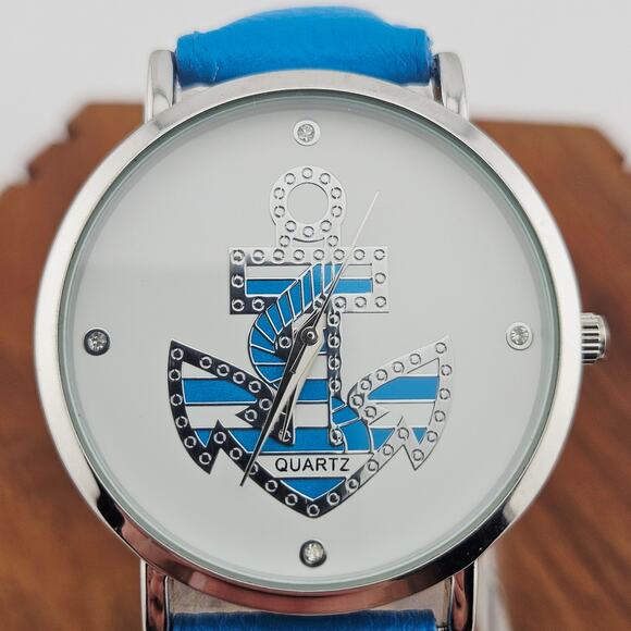 Accutime Women's Anchor Dial Watch Blue Nautical Coastal Fisherman Sailor Beachy - Picture 2 of 7